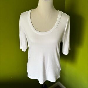 Lands’ End Ribbed Elbow Sleeve Scoop Neck Tee